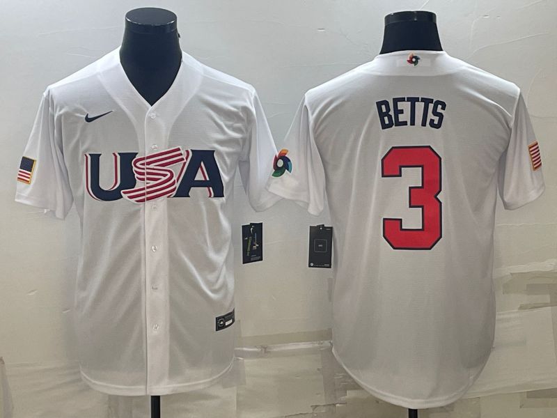 Men 2023 World Cub USA 3 Betts White Nike MLB Jersey9